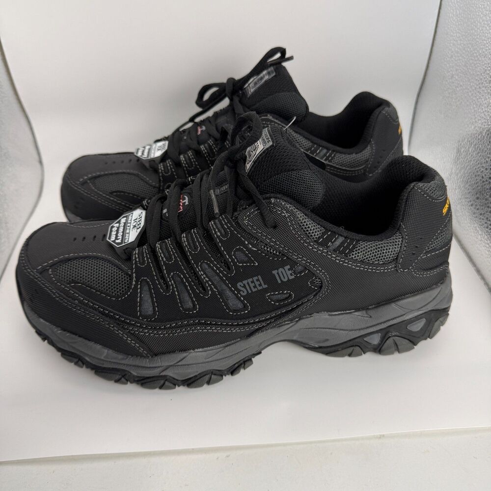 Skechers Work Steel Toe Shoes Men's Size 9 Memory Foam Cankton 77055 Black Gray